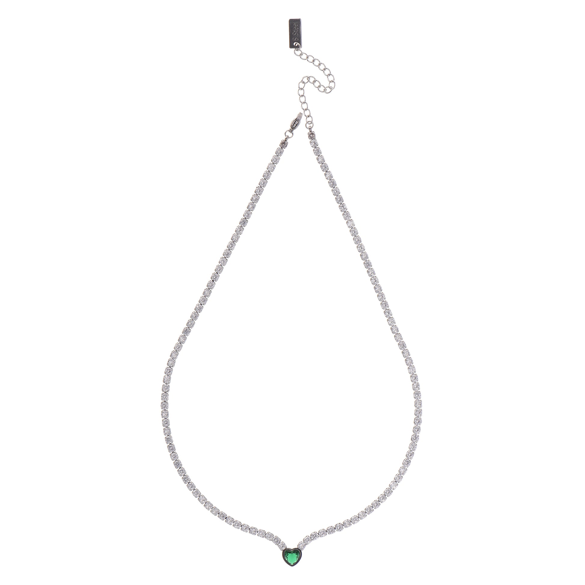 Silver Necklace Emerald Heart