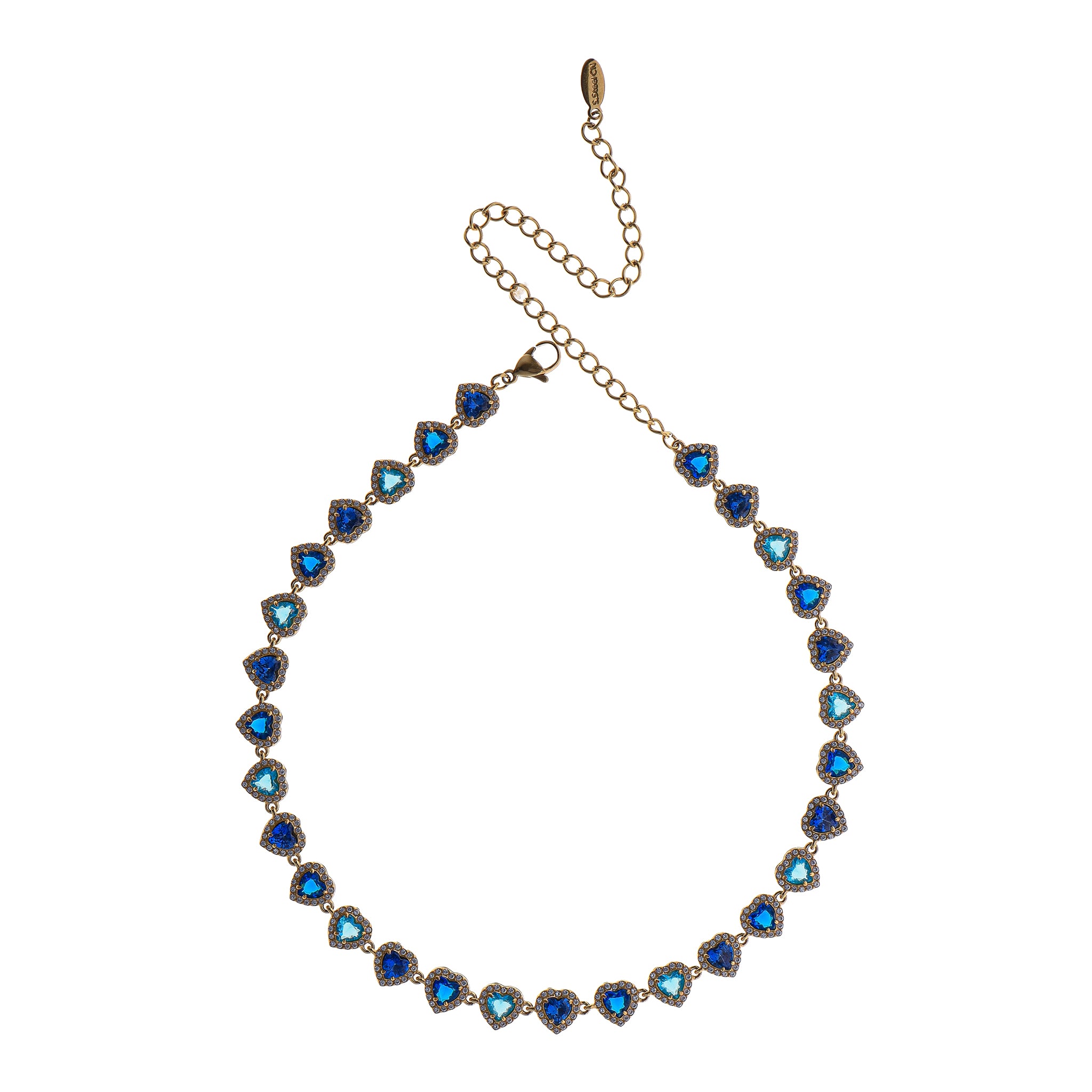 Collar Oro Corazones Azules