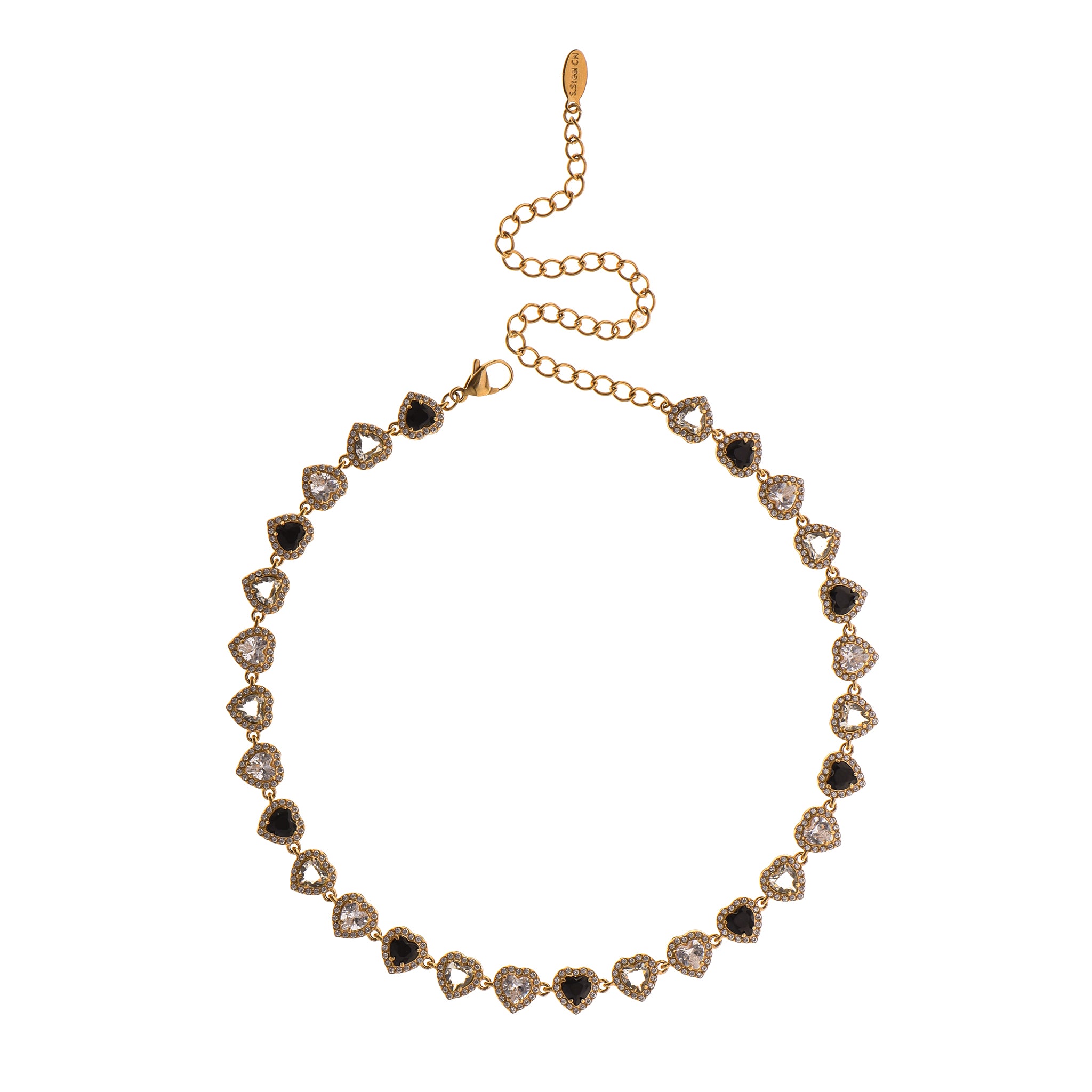 Collar Oro Corazones Negros y Blancos