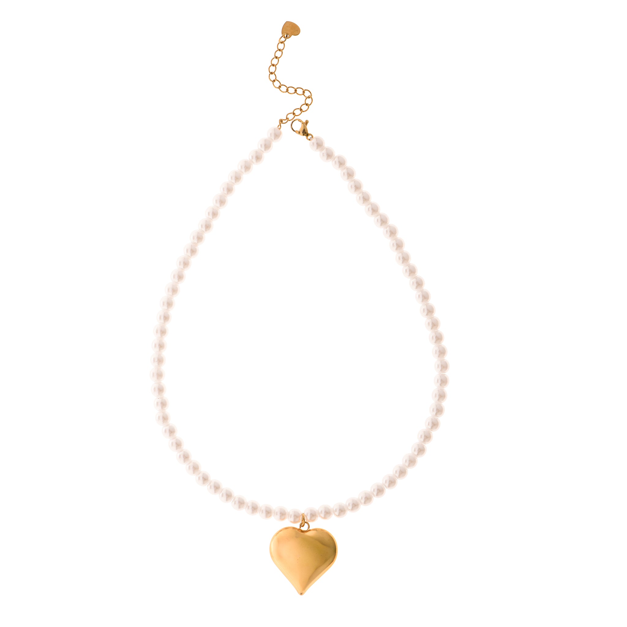 Halskette Perle & Gold Aufgeblasenes Herz