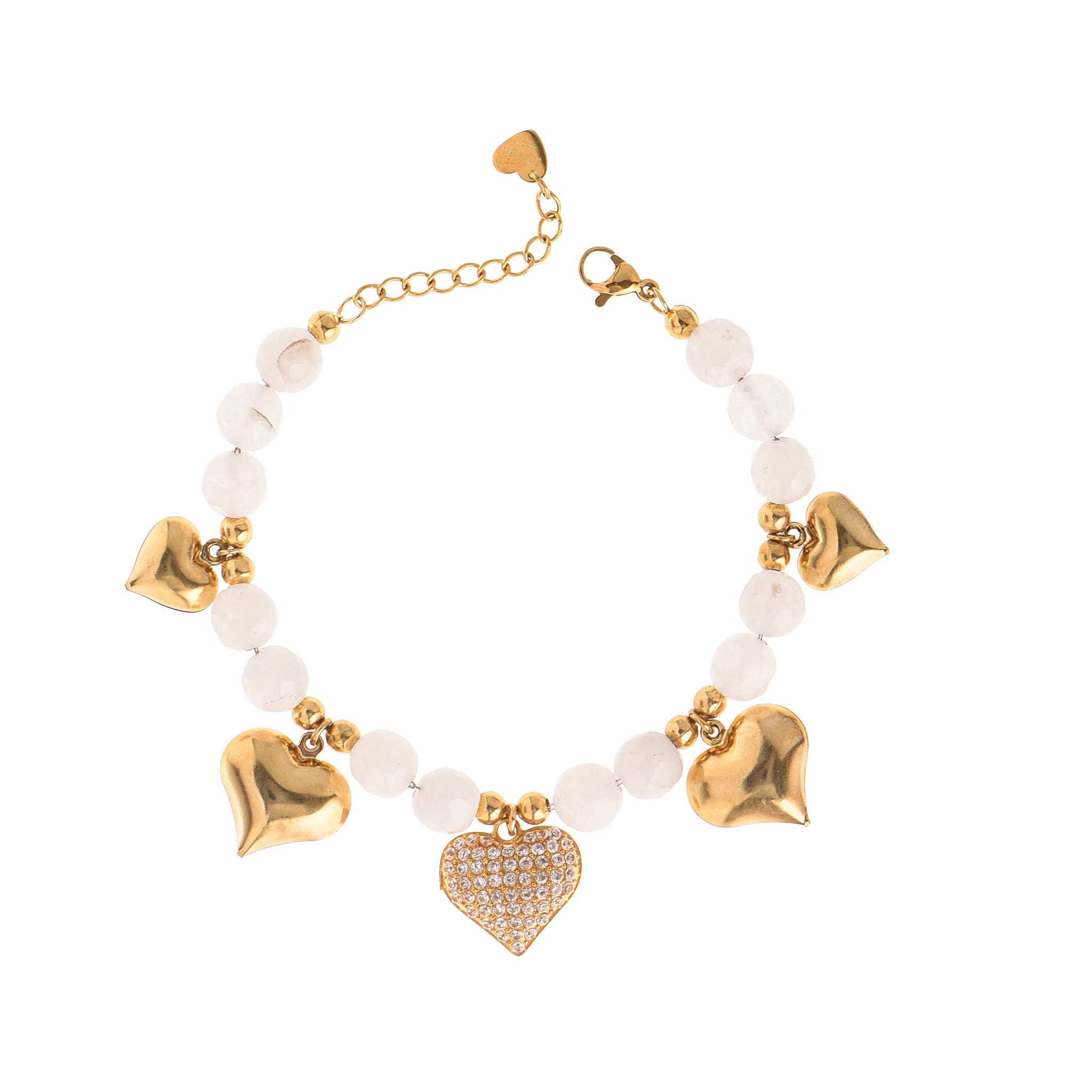 Armband Weißer Stein & Goldenes Herz Anhänger
