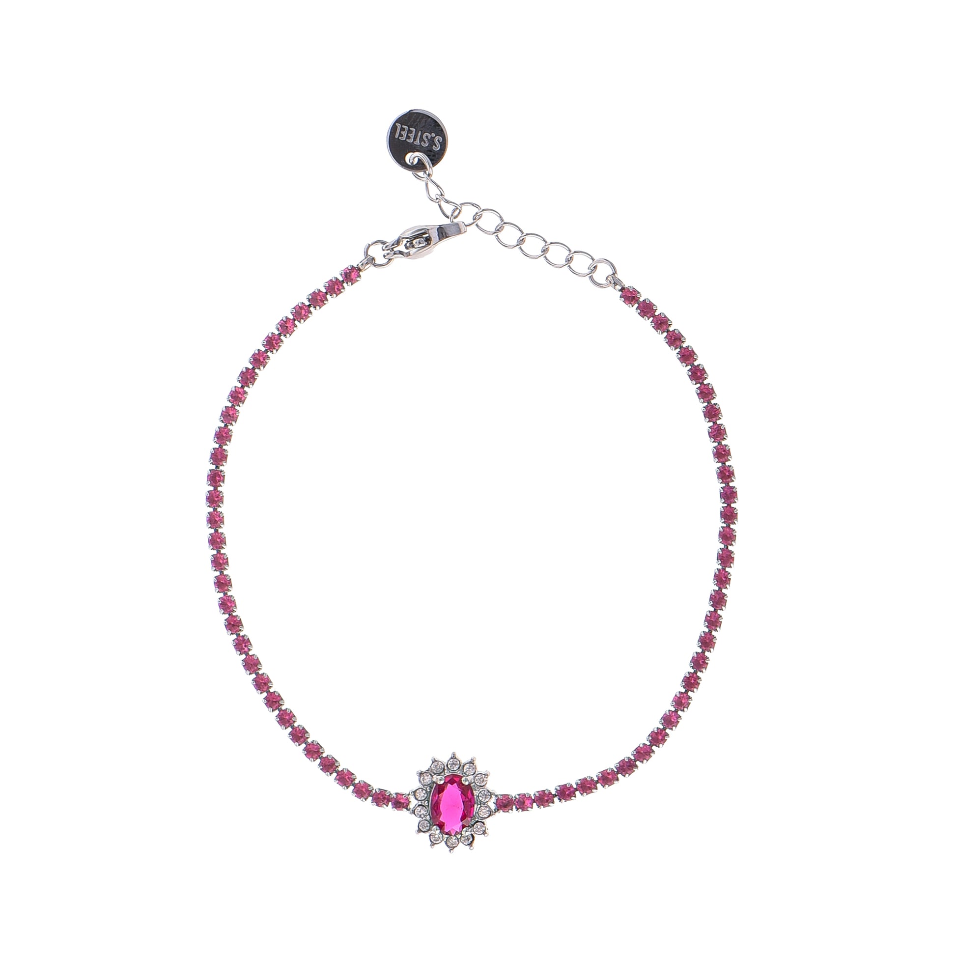 Pulsera Plateada Majestuoso Cristal Rosa Tenis