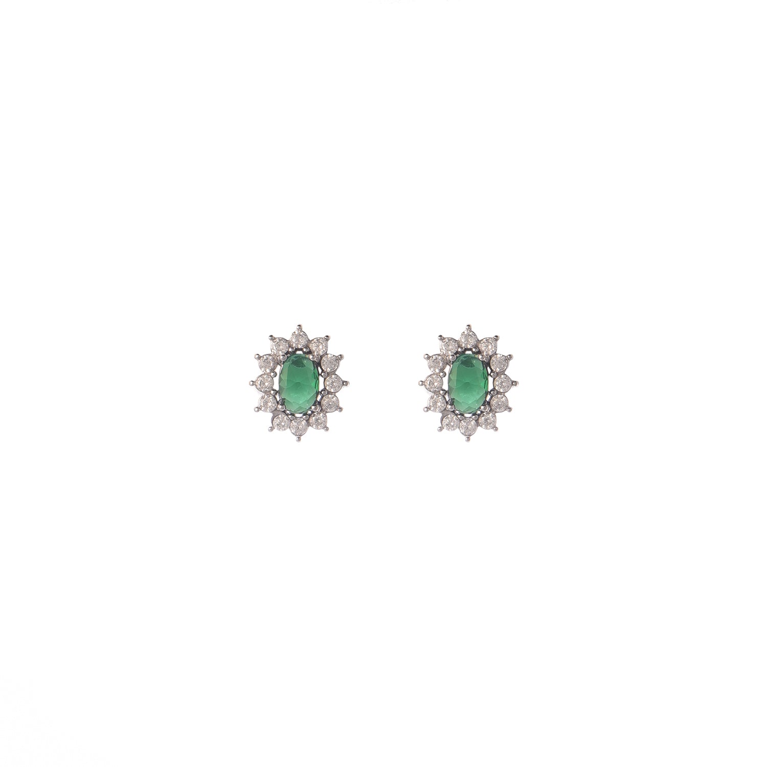 Silver Earrings Bria Green Stone
