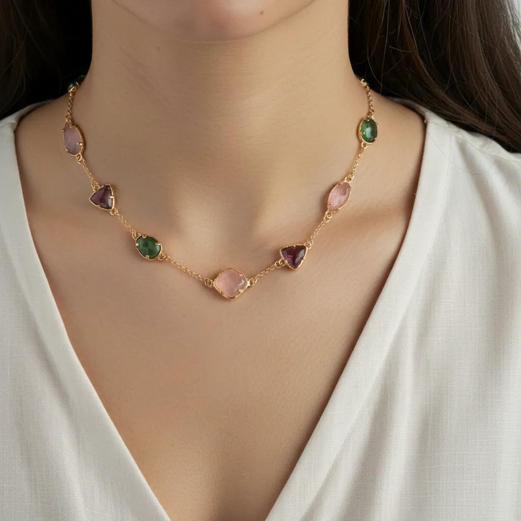 Long Gold Necklace Multicolor