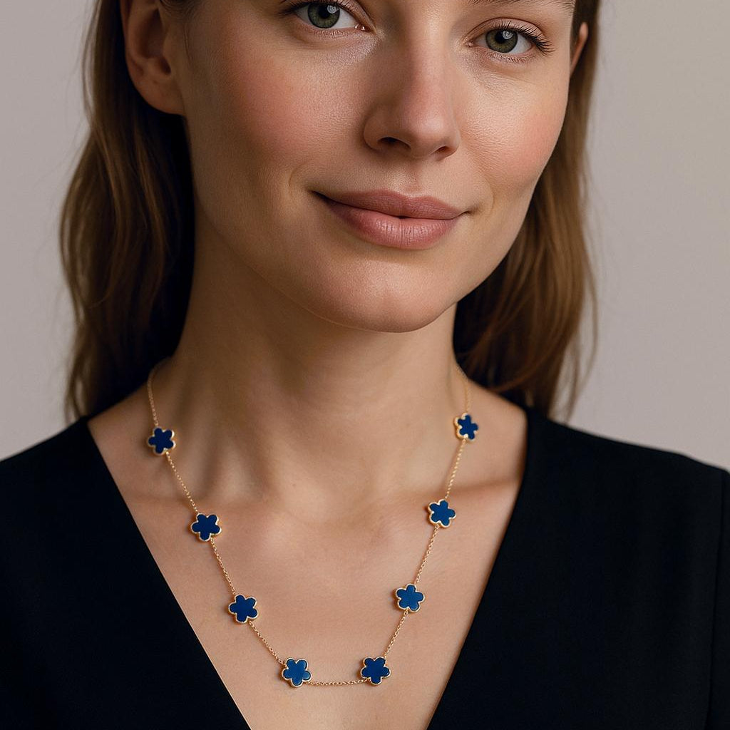 Goldkette Vierblättriges Kleeblatt Blau Navi