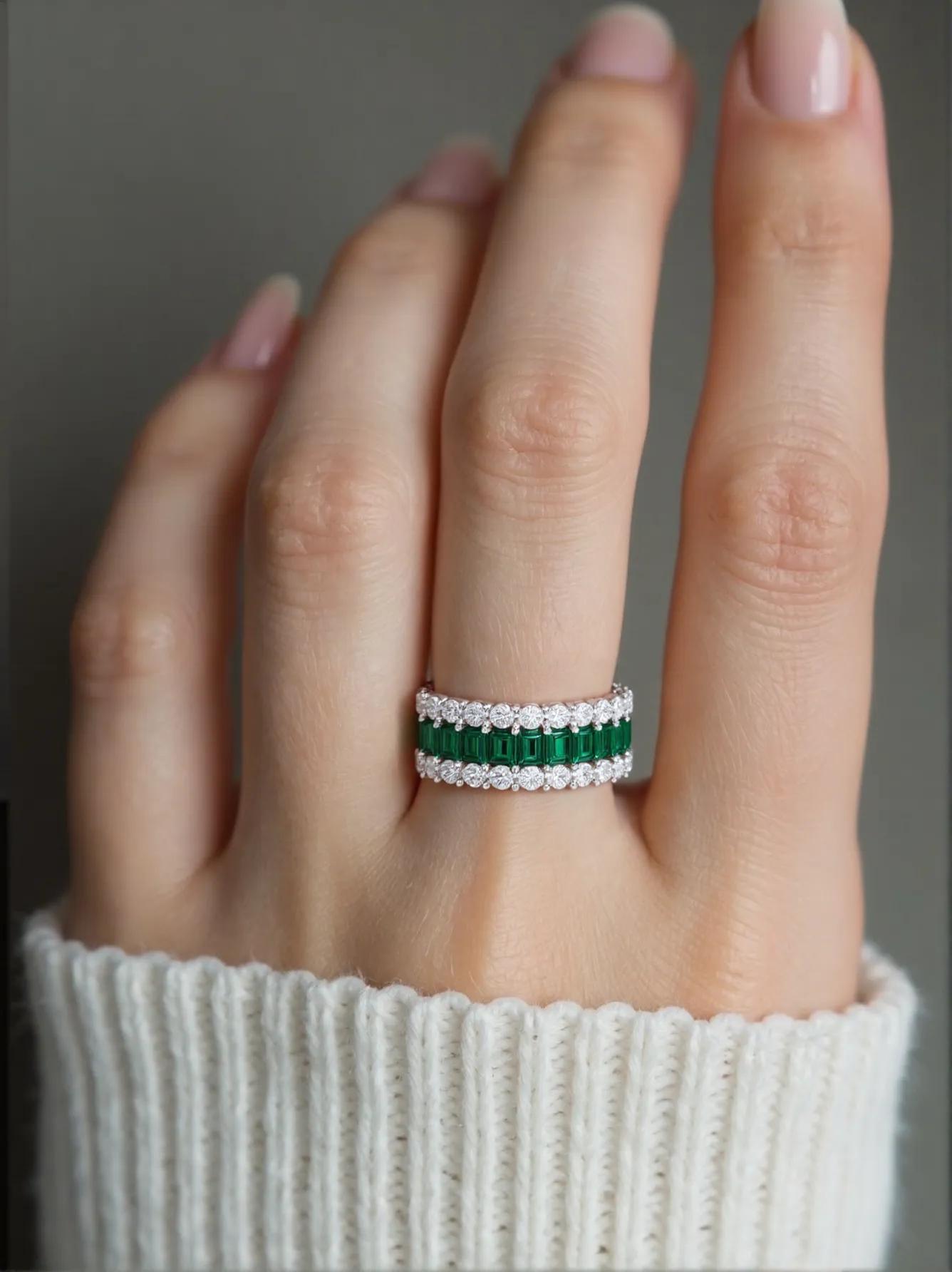 Anillo Triple Banda de Esmeraldas