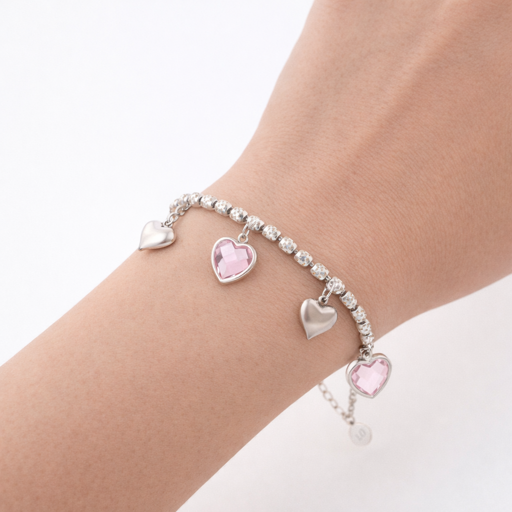 Pulsera de corazones rosas para siempre