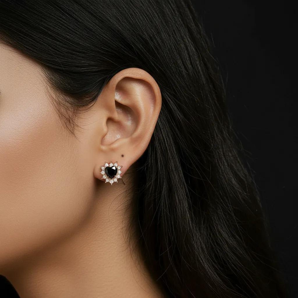 Gold Zuri Black Heart Earrings