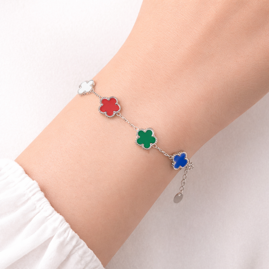 Four-Leaf Clover Silver Multicolor Bracelet
