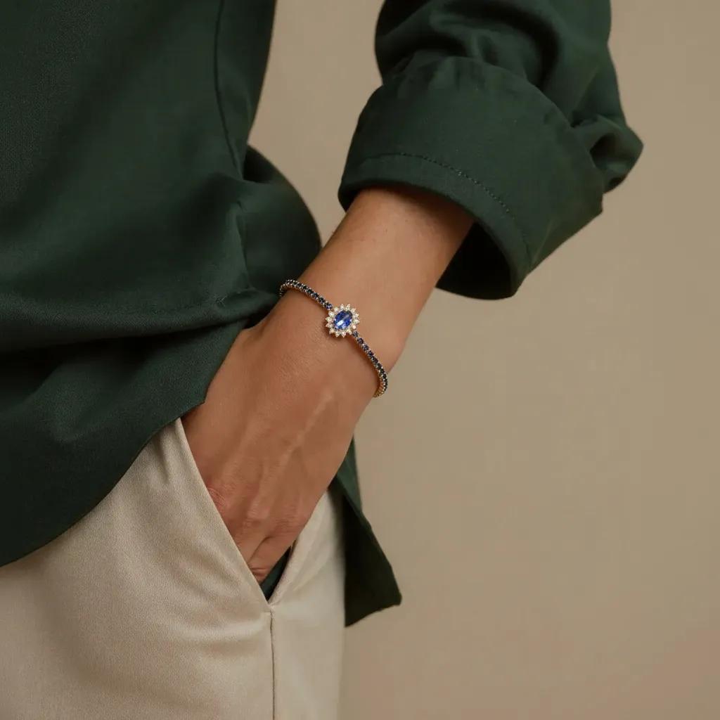 Bracciale Golden Majestic Blue Crystal Tennis