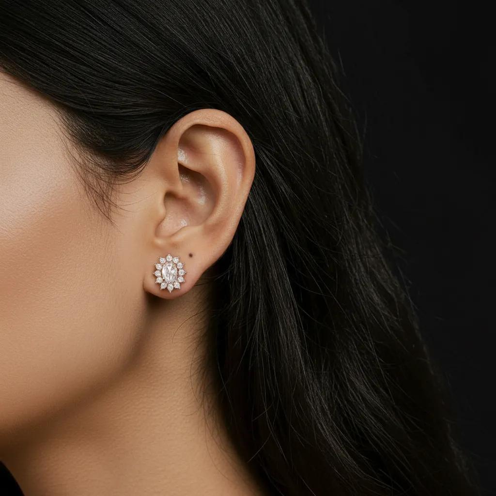 Gold Bria White Stone Earrings