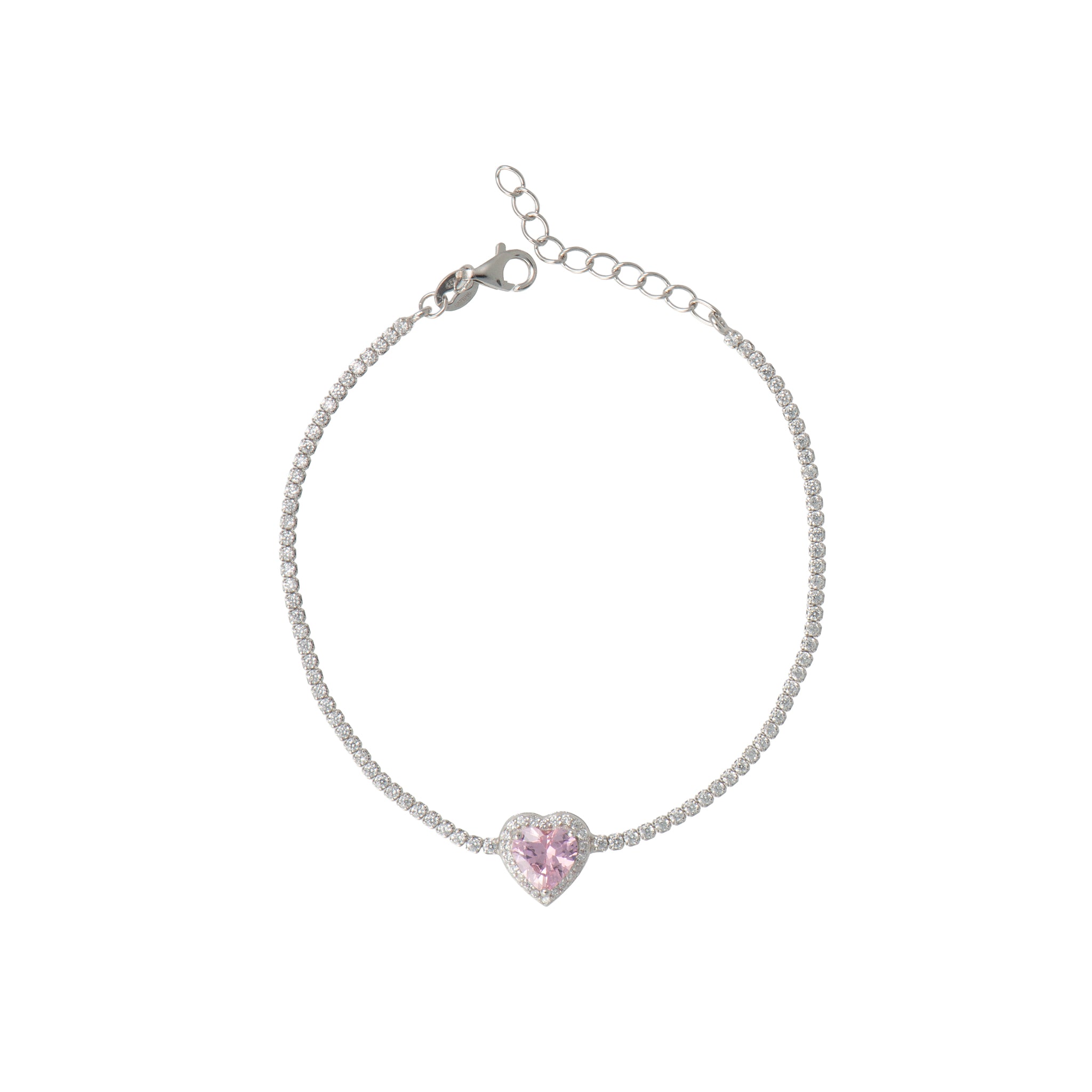 Bracciale Tennis Silver Heart Pink