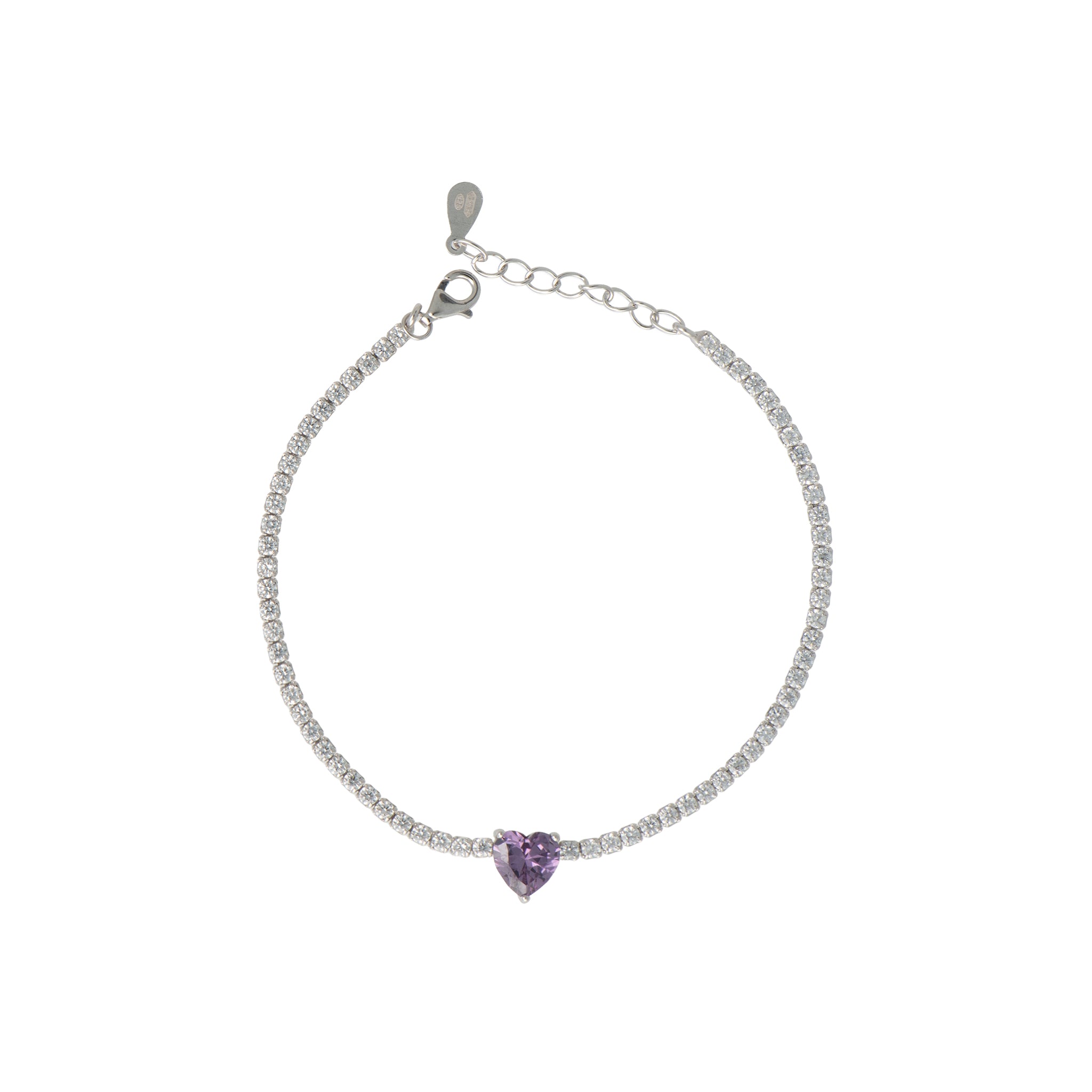 Bracciale Tennis Silver Heart Purple
