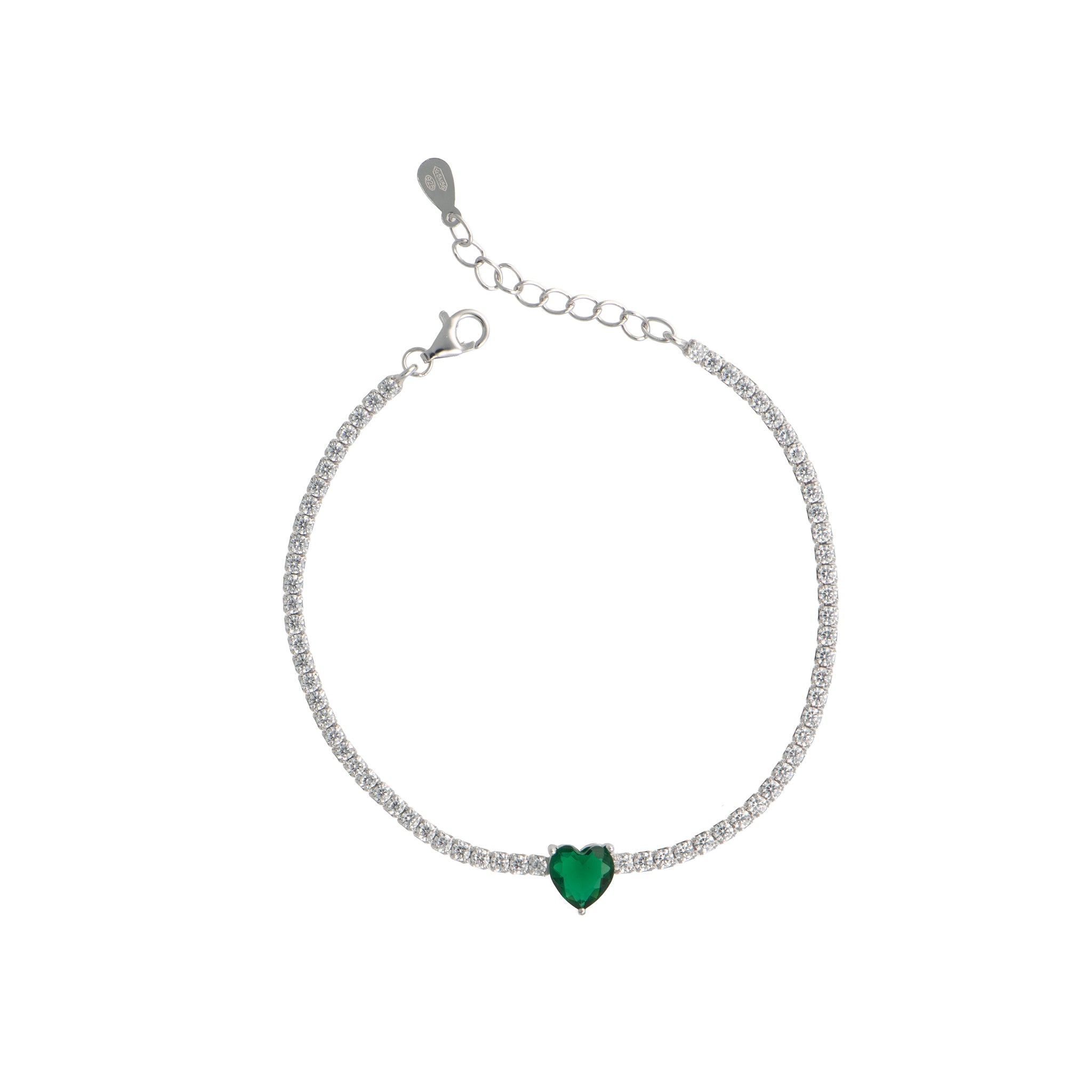 Bracciale Tennis Silver Heart Emerald
