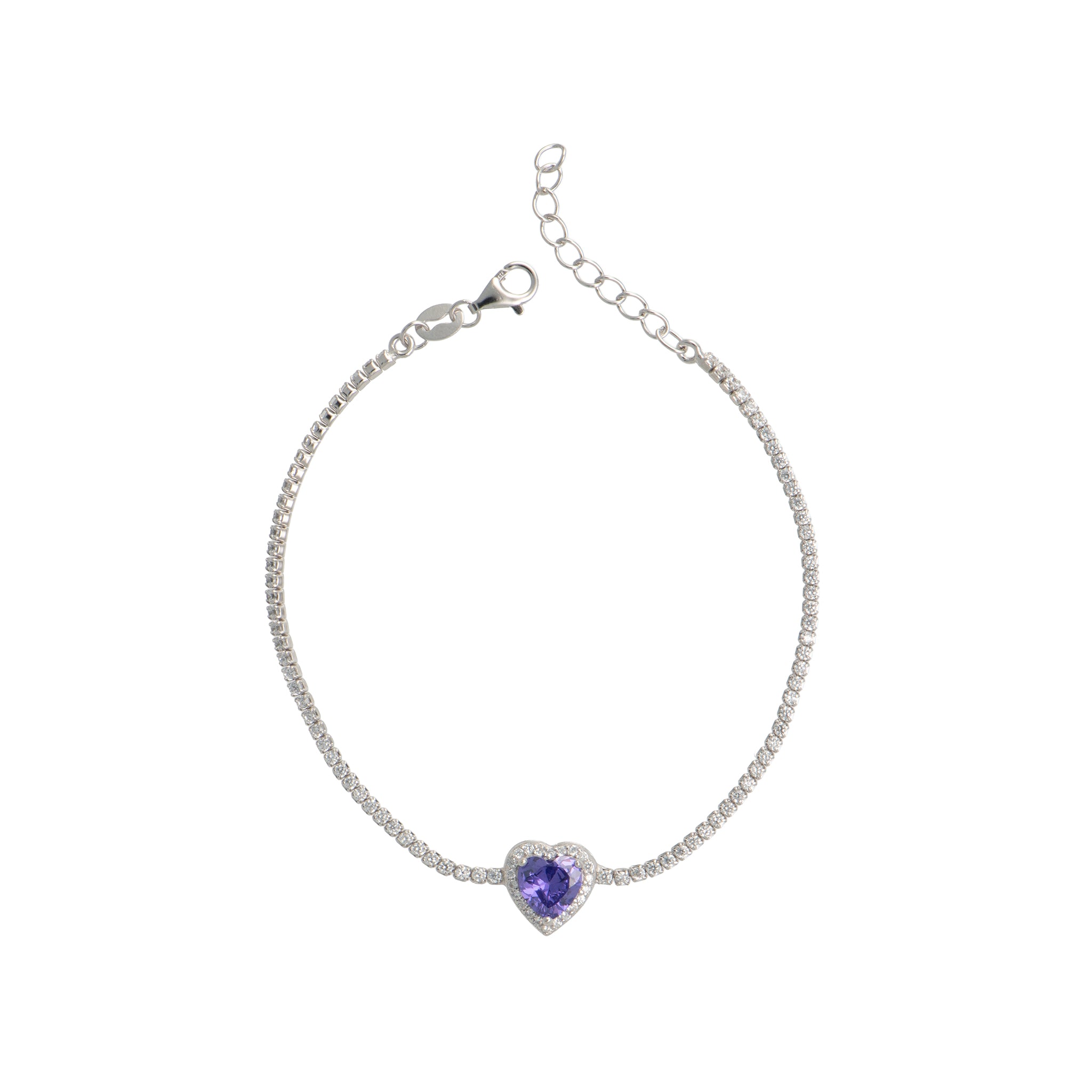 Bracciale Tennis Silver Heart Violet