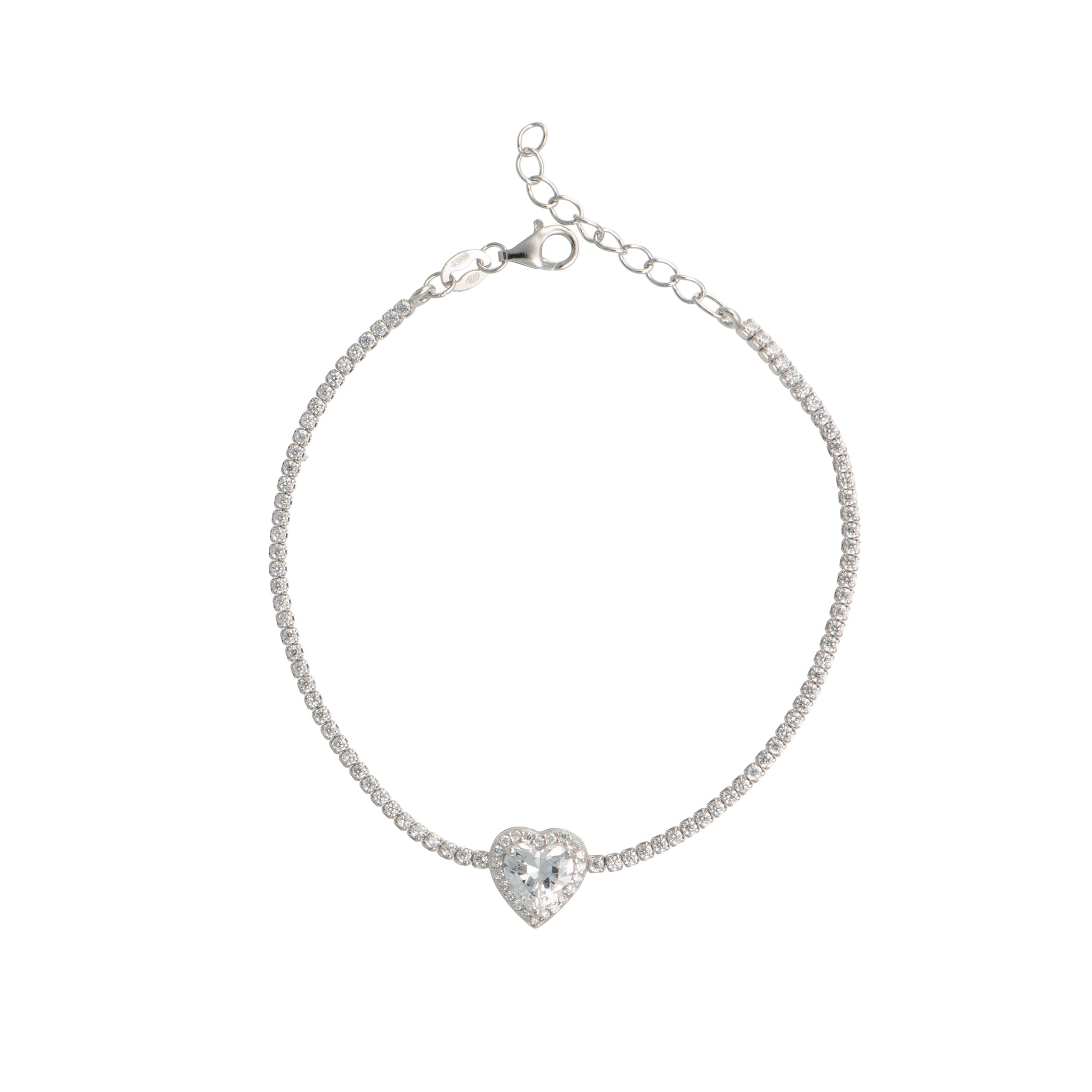 Bracciale Tennis Silver Heart Clear