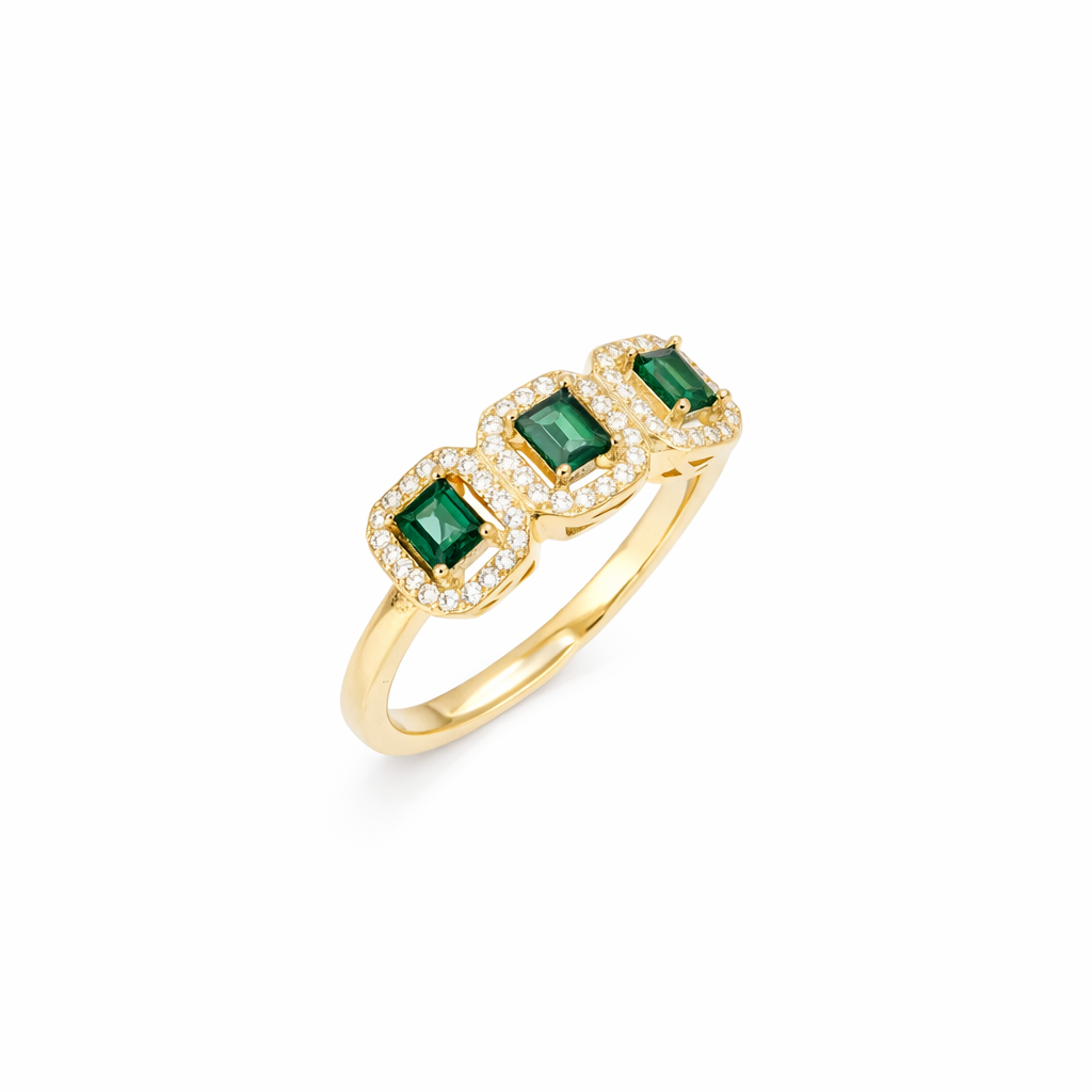 Anillo Trilogía Oro Esmeralda