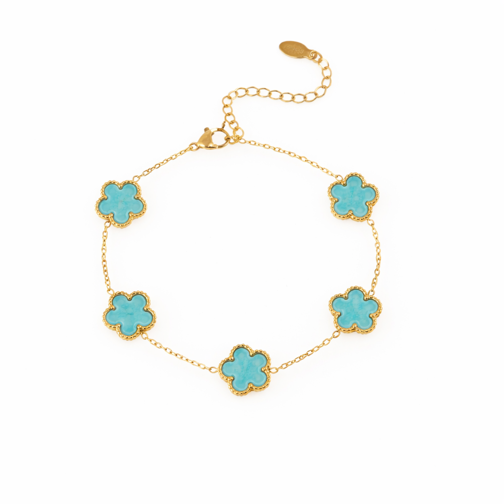 Vierblättriges Kleeblatt-Armband Türkis Gold
