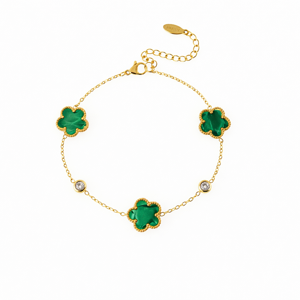 Three-Leaf Clover Bracelet Green Gold