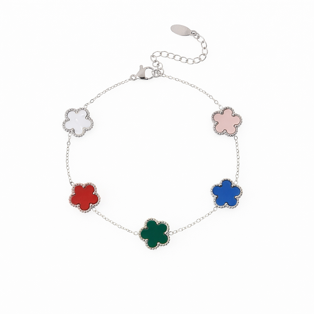Four-Leaf Clover Silver Multicolor Bracelet