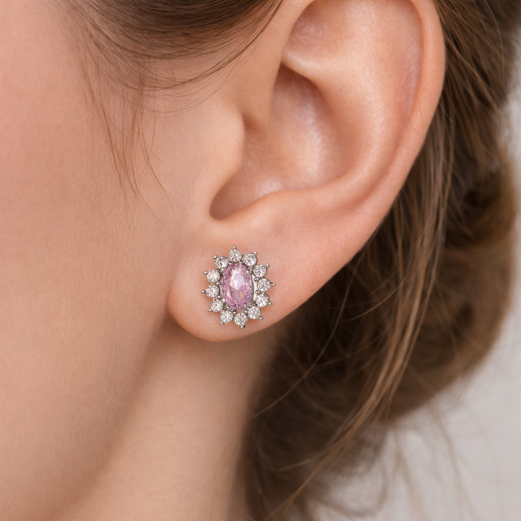 Silver Earrings Bria Pink Stone