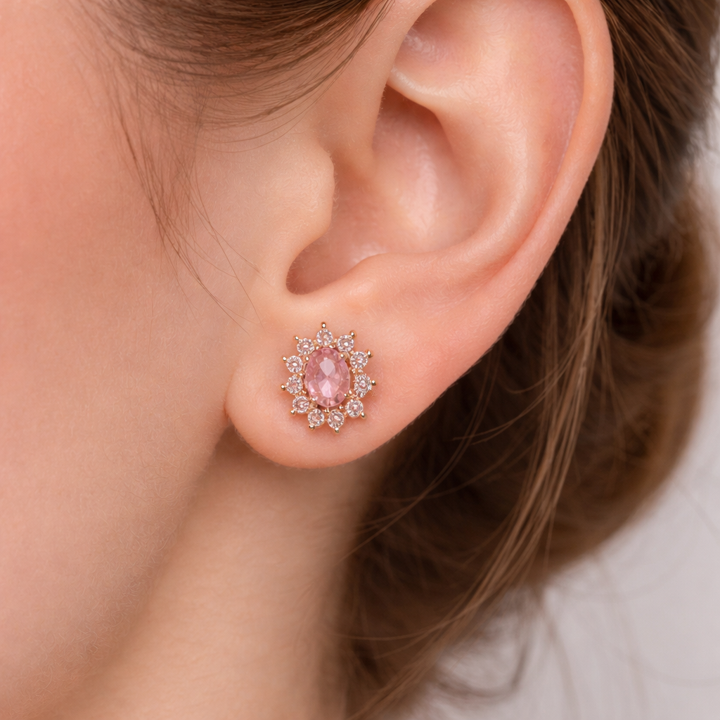 Gold Bria Pink Stone Earrings
