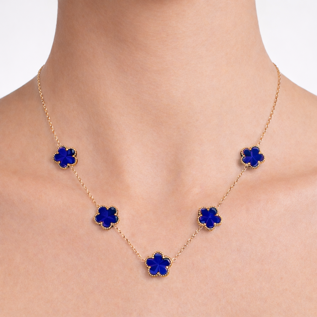 Blue Gold Four-Leaf Clover Necklace