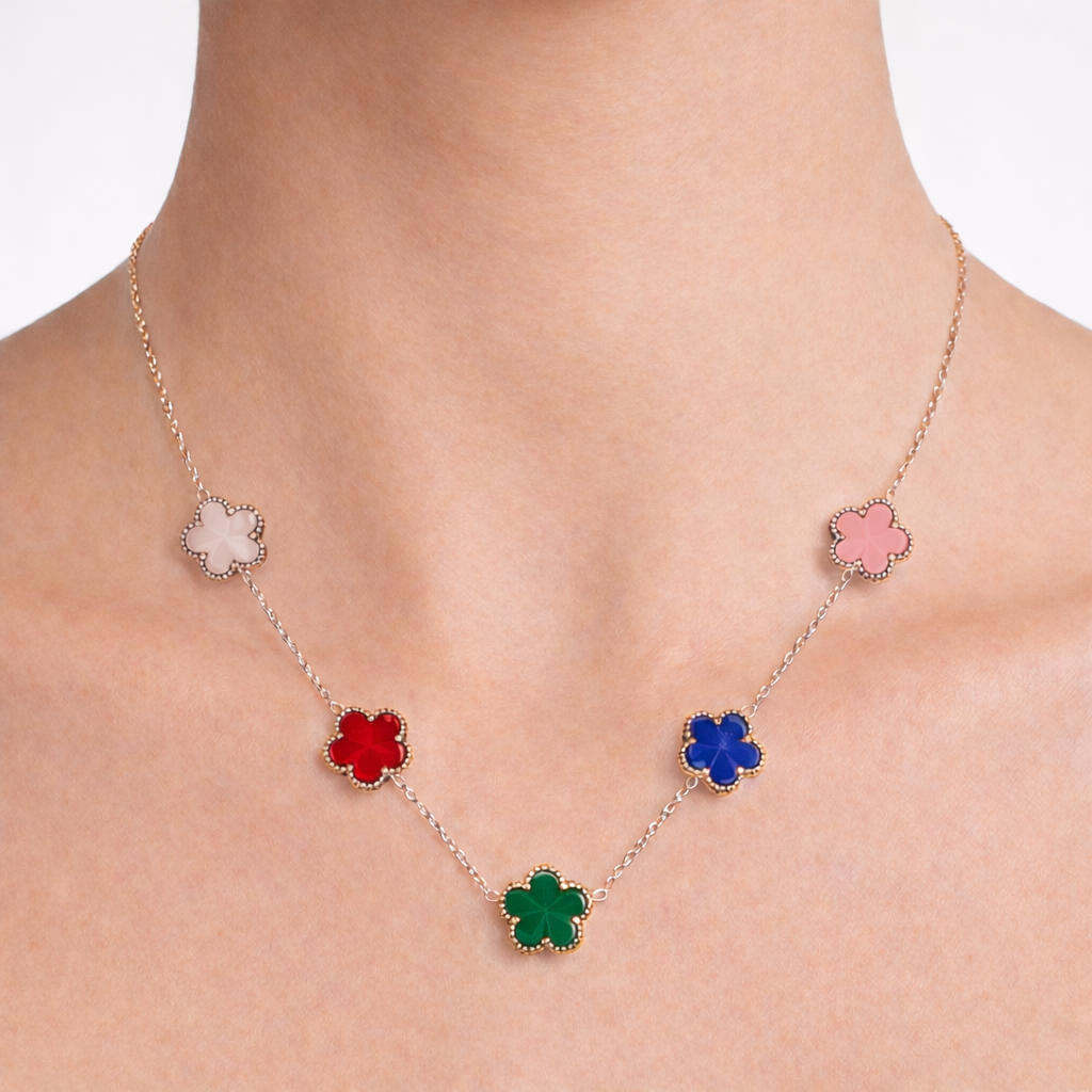 Multicolored Four-Leaf Clover Necklace