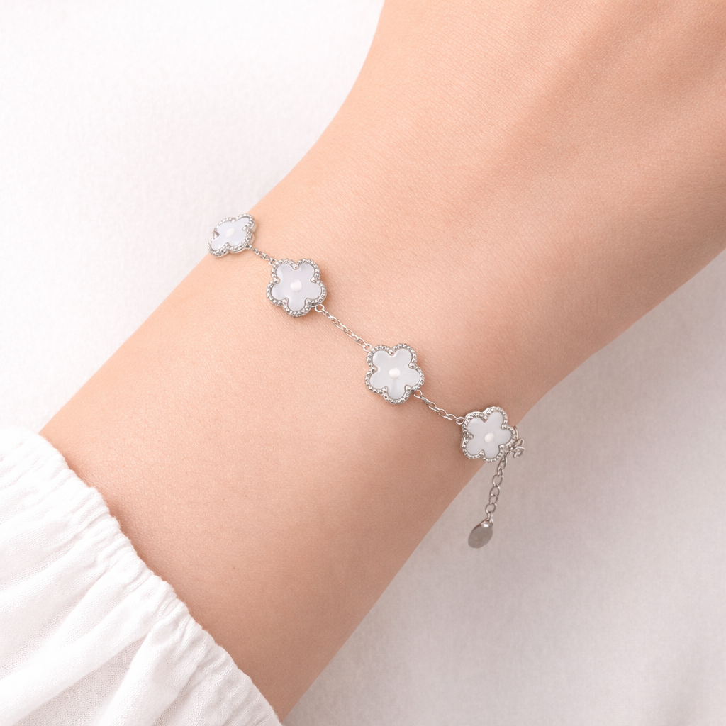 Pulsera Trébol de Plata con Nácar