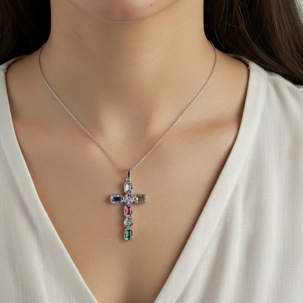 Collar Cruz Plata Bicolor