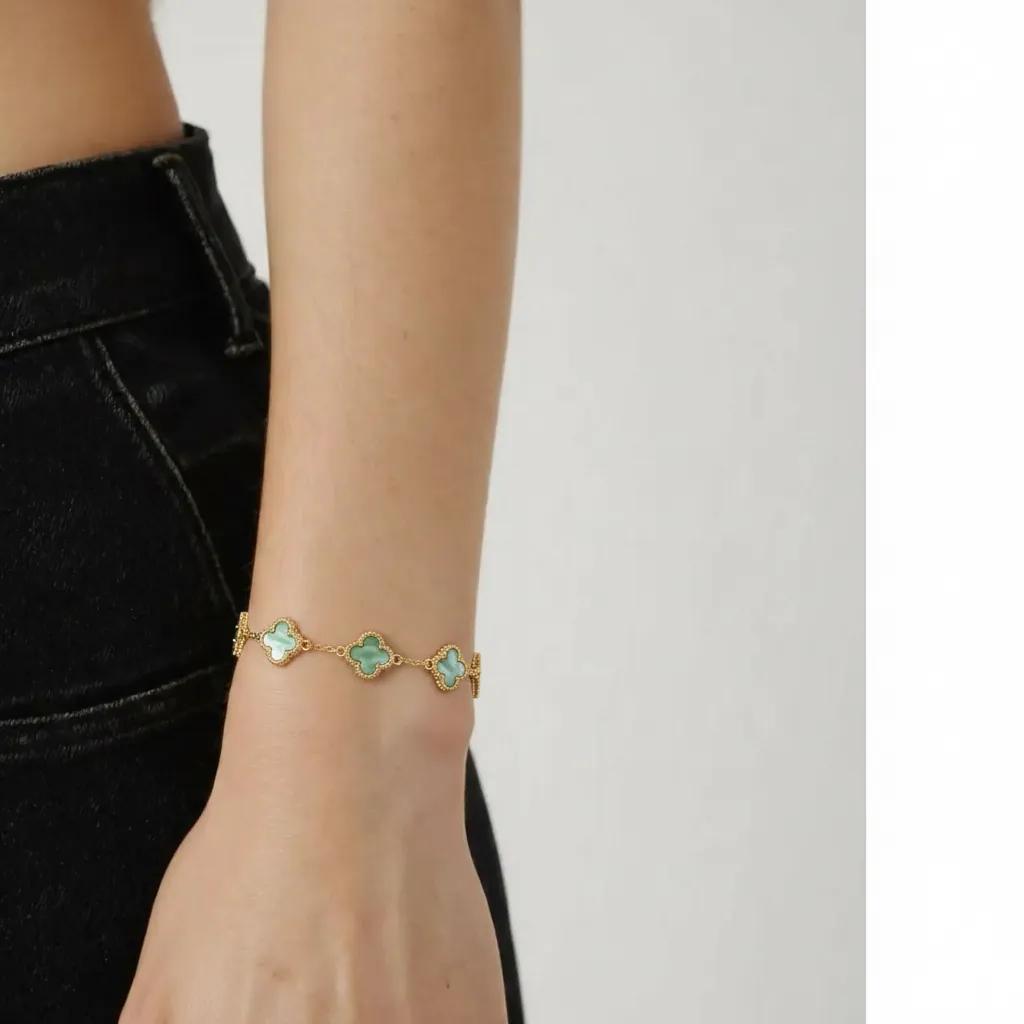 Aqua Gold Four-Leaf Clover Bracelet