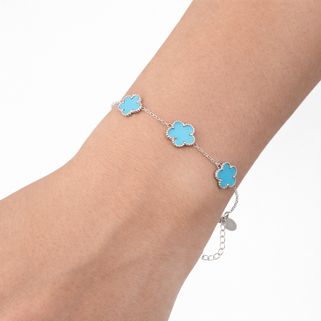 Pulsera Trébol de Plata Turquesa