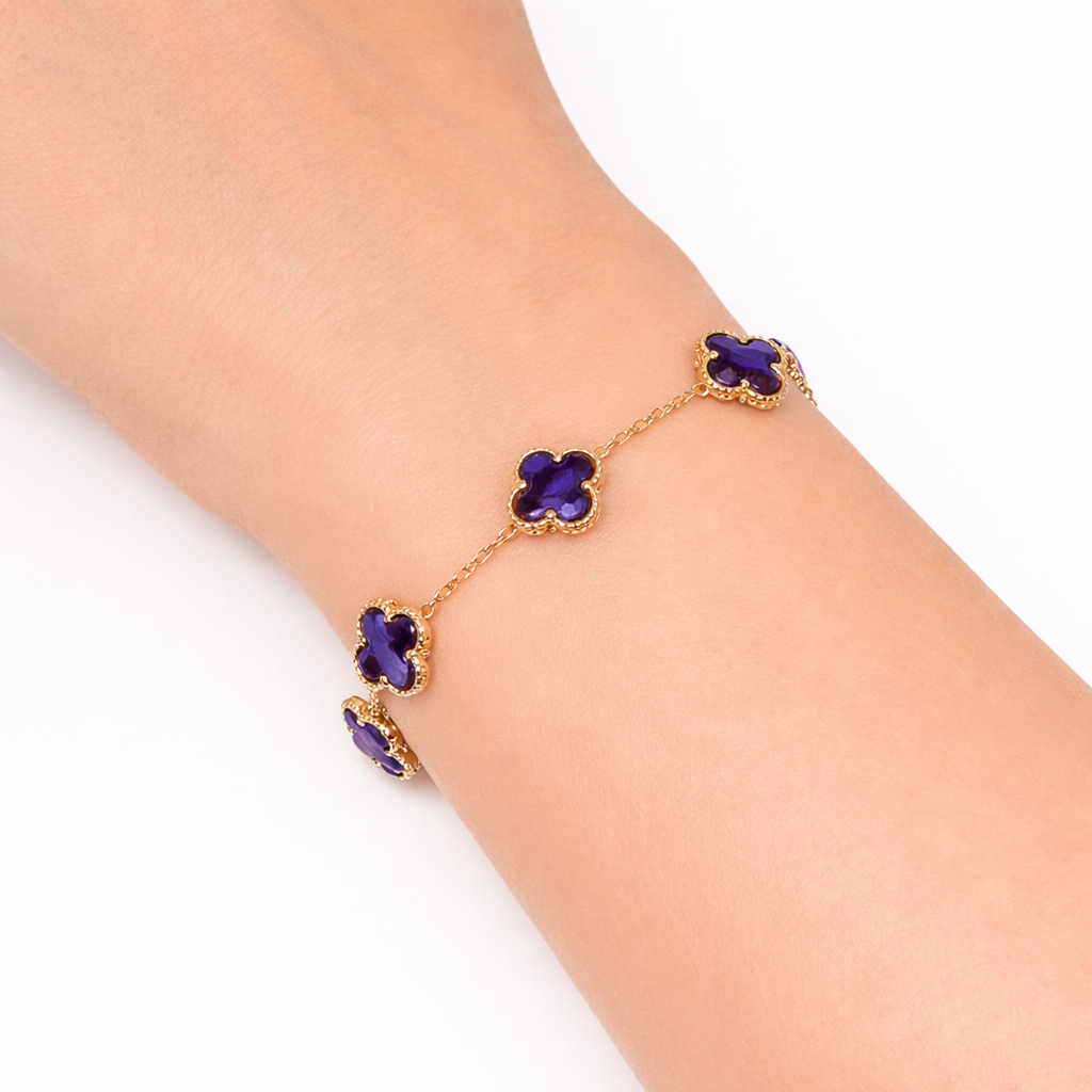 Four-Leaf Clover Bracelet Purple Gold