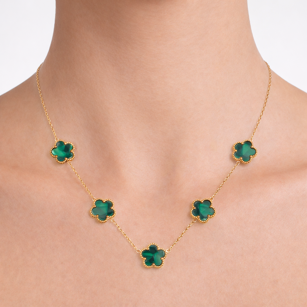 Collar Trébol de Cuatro Hojas Oro Verde
