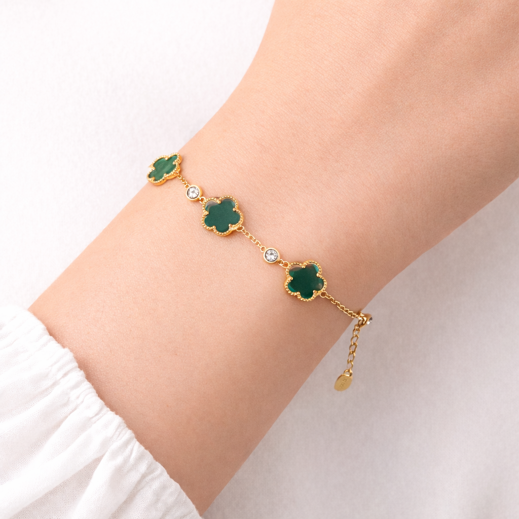 Three-Leaf Clover Bracelet Green Gold