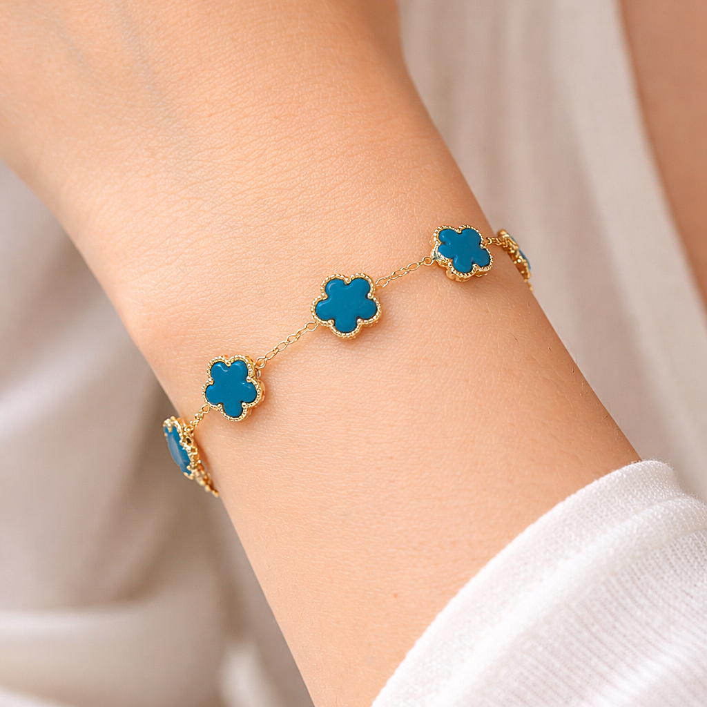 Vierblättriges-Klee-Armband Blau Gold Schiffe